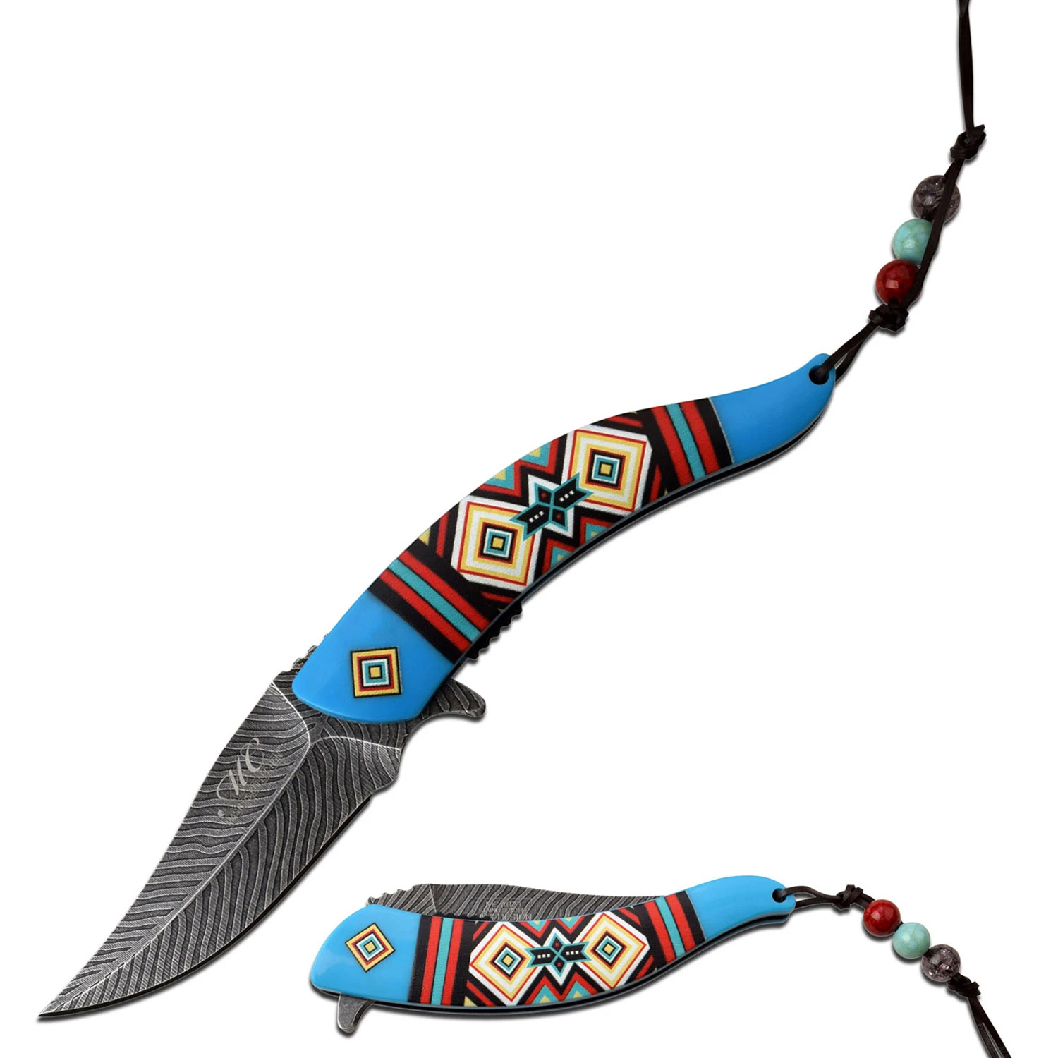 Masters Collection Assisted Knife Tribal Blue 3.5in Etched Persian MCA023BL View 1