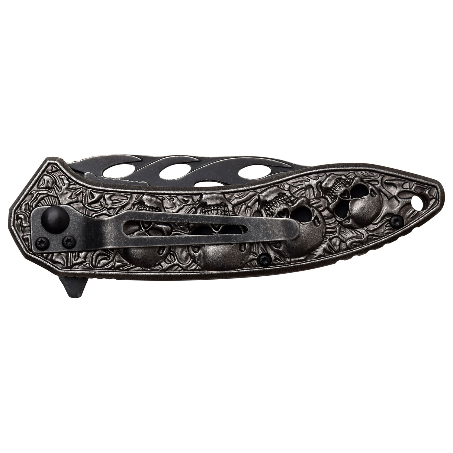 Dark Side Blades 4 Skull Assisted Knife Stonewash 3.5-Inch Drop Point MCDSA055SW View 3