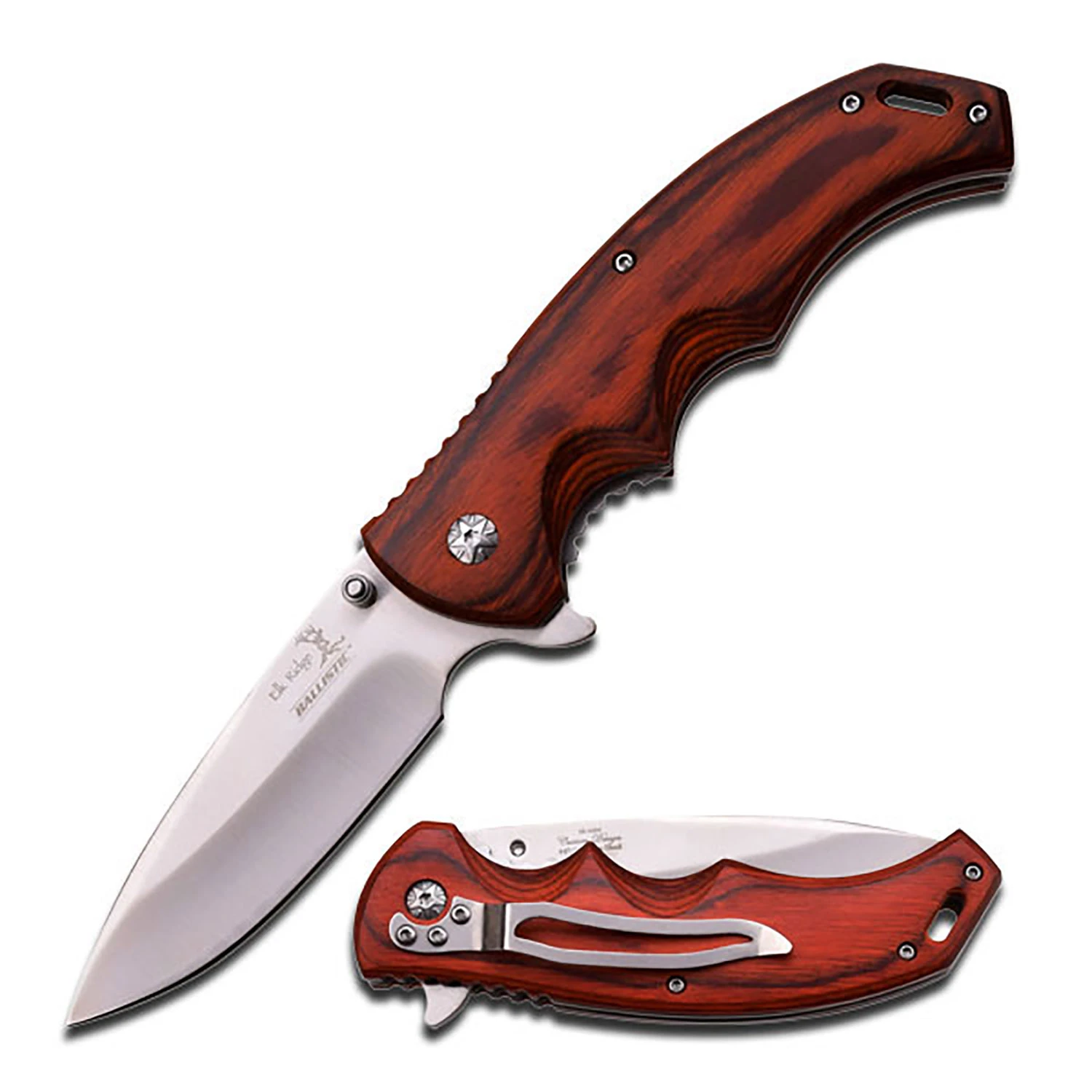 Elk Ridge Spring-Assisted Knife Warm Natural Wood 3.5 Satin Drop Point MCERA004SW View 1