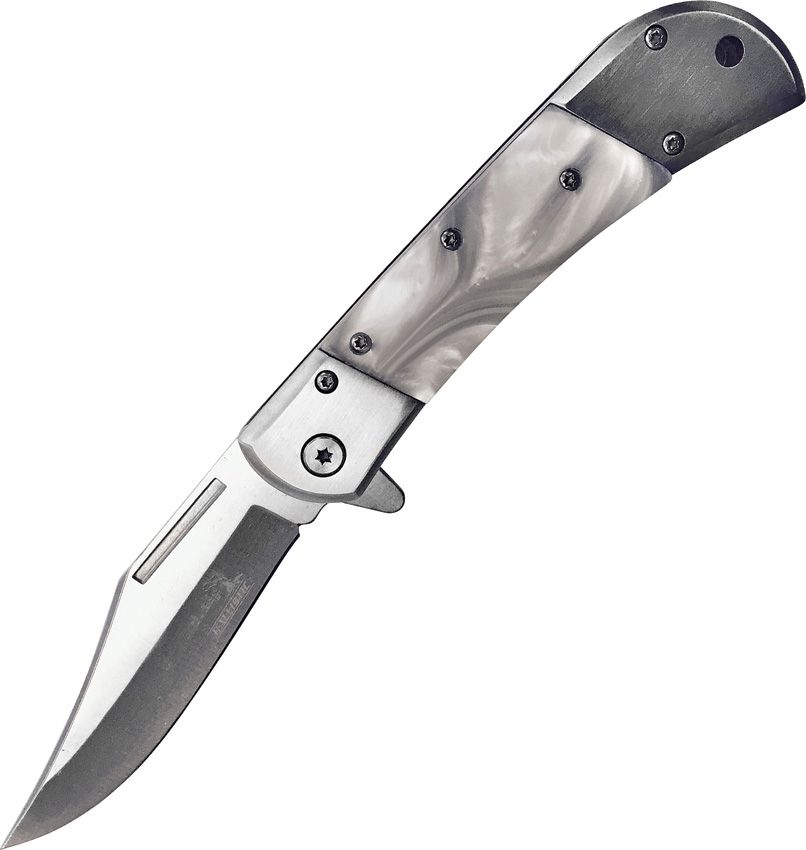Elk Ridge Spring Assisted Folding Knife Mother-of-Pearl 3.75in Satin Clip Point MCERA009WP View 1