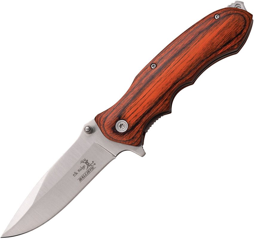 Elk Ridge Spring Assisted Folding Knife W/Thumb Stud Brown Pakkawood MCERA160SW View 1