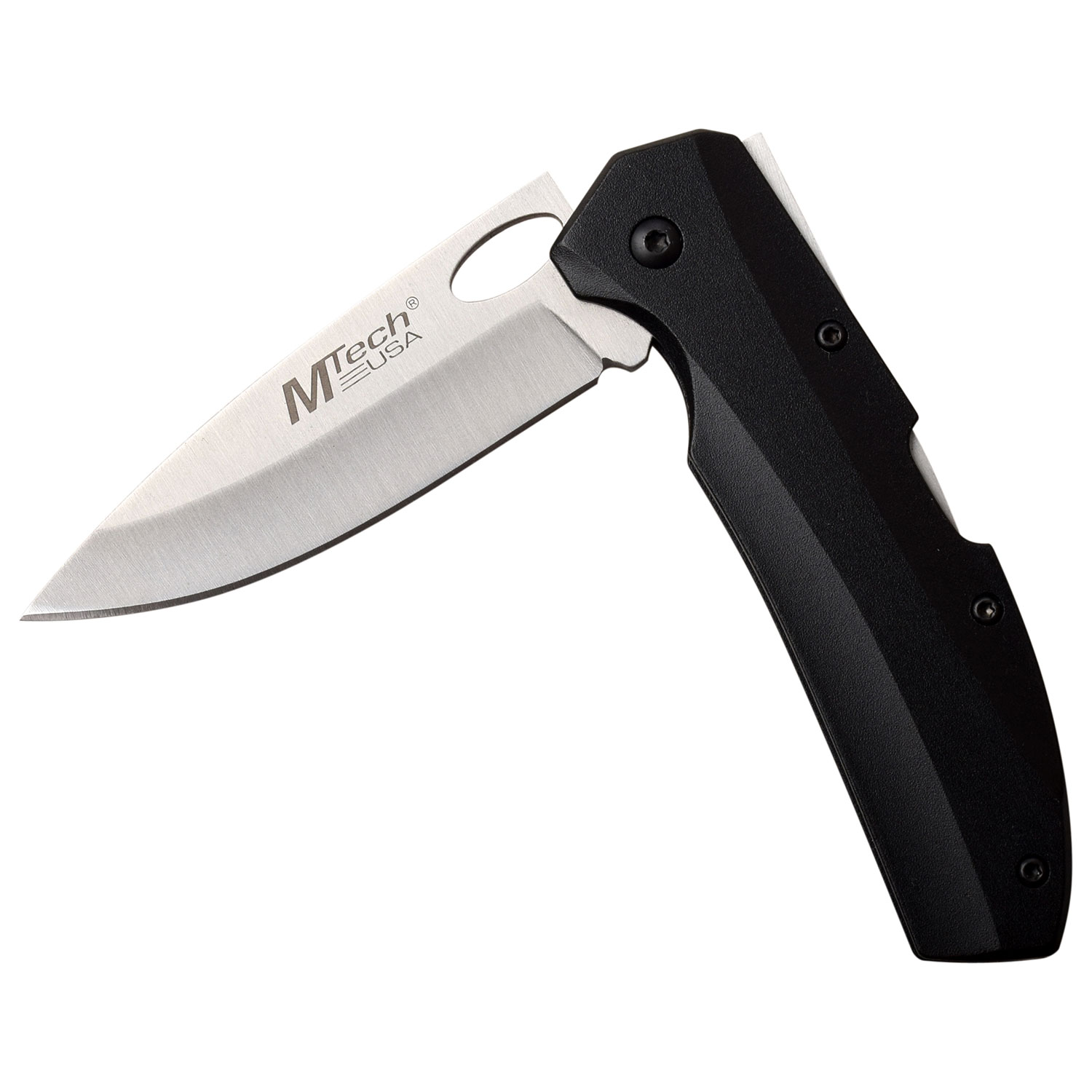 MTech USA Lockback Folding Knife Black Aluminum 3in Satin Drop Point MCMT1076BK View 2