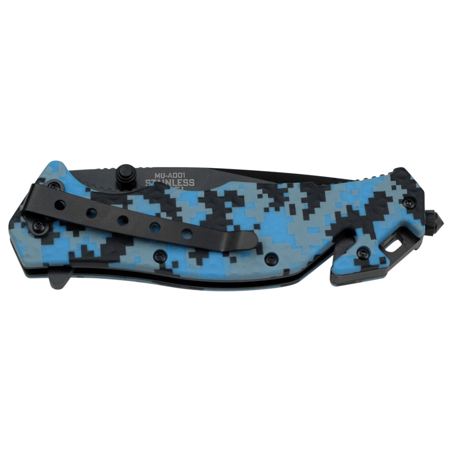 Master USA Spring-Assisted Knife Digital Blue Camo 3.5in Black Drop Point MCMUA001DB View 2