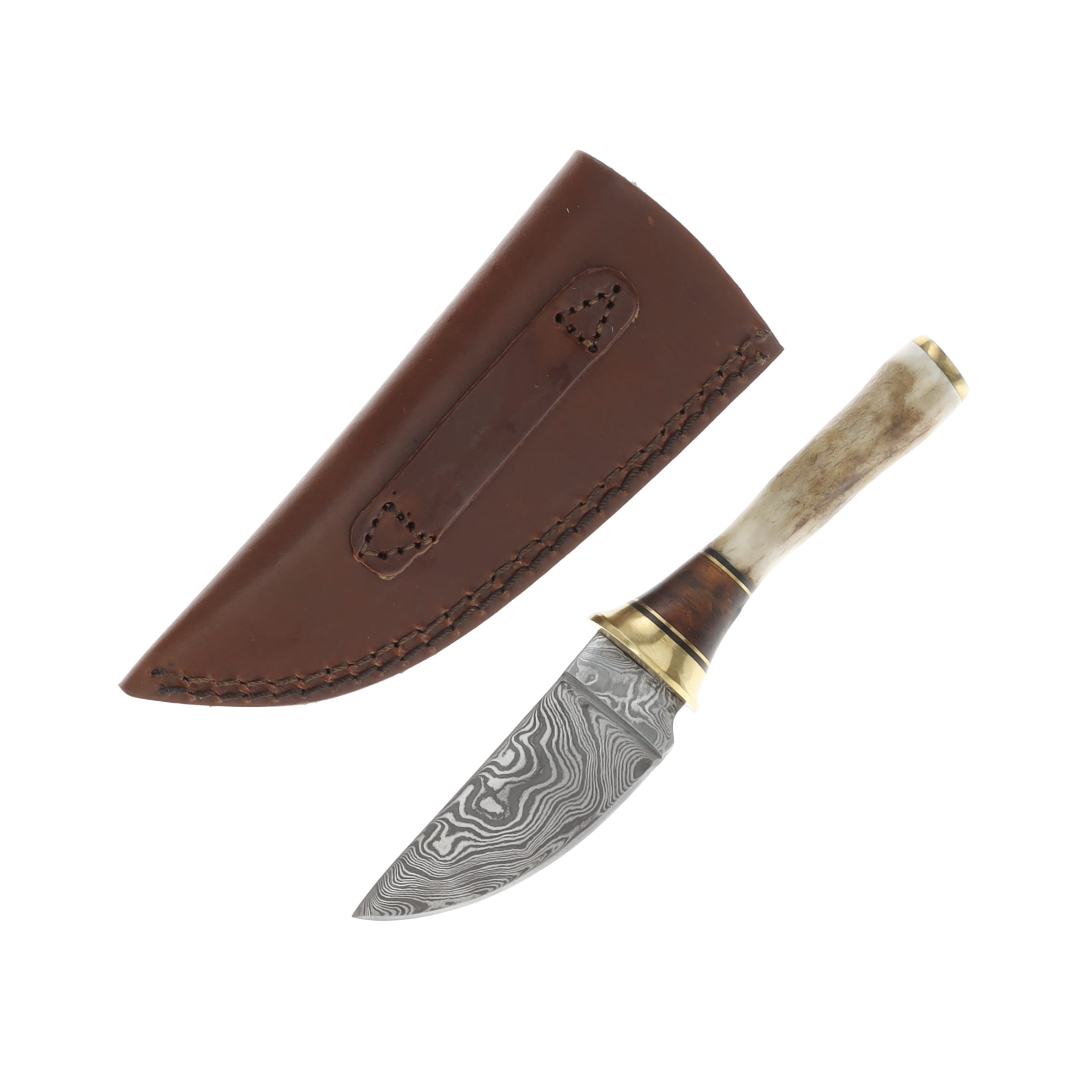 Rite Edge Fixed Blade Skinner Damascus/Stag with Leather Sheath DM1188 View 2