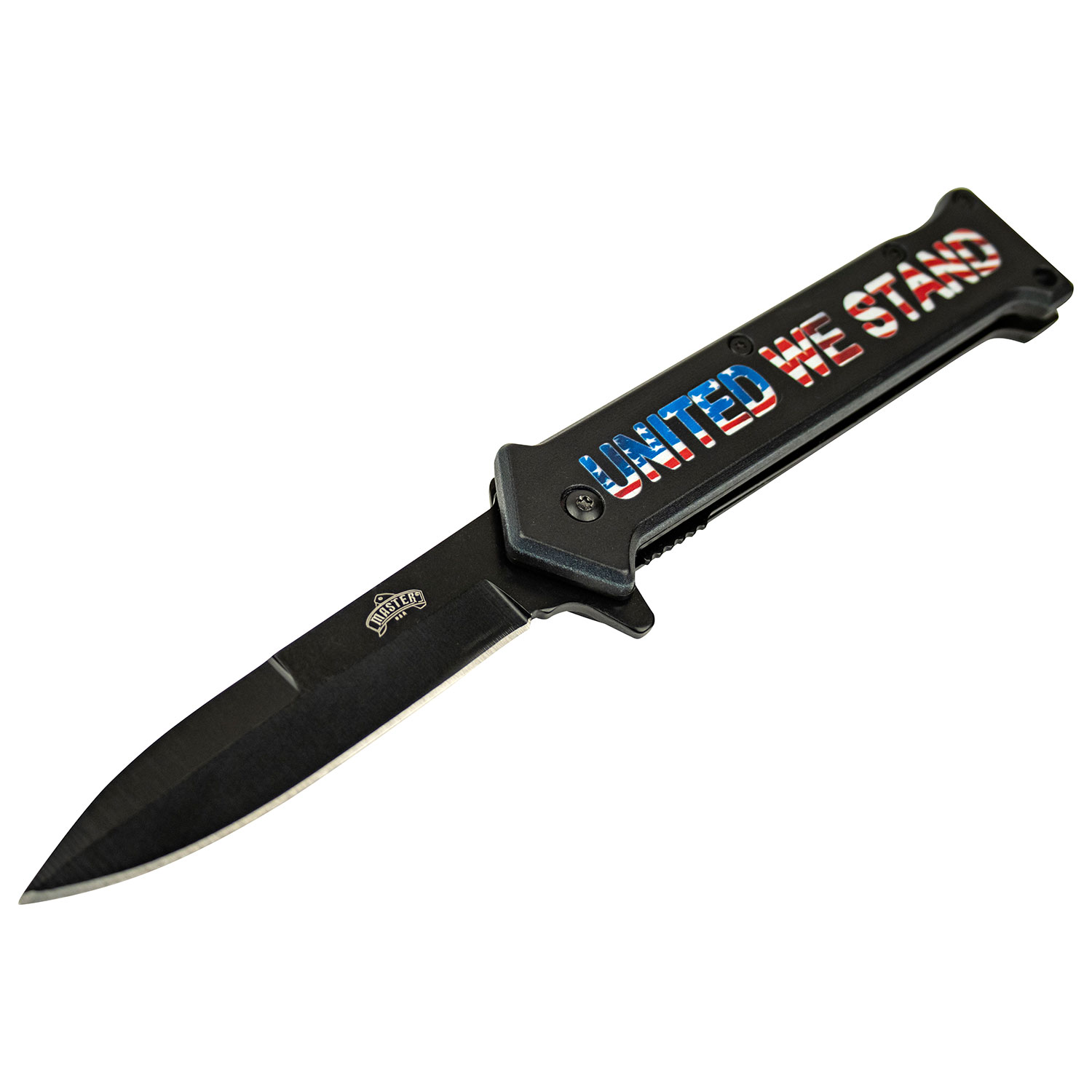 Master USA Spring-Assisted Knife United We Stand 3.75in Black Drop Point MCMUA121F View 3