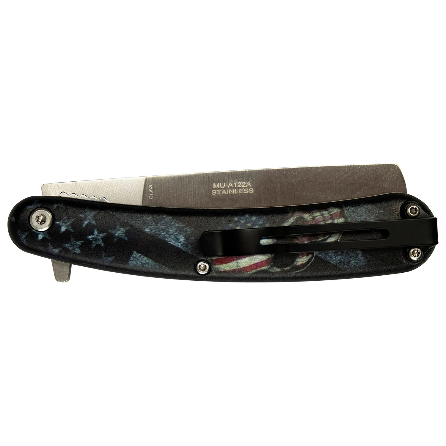 Master USA Spring Assisted Knife US Flag Skull 3.75in Satin Razor MCMUA122A View 5