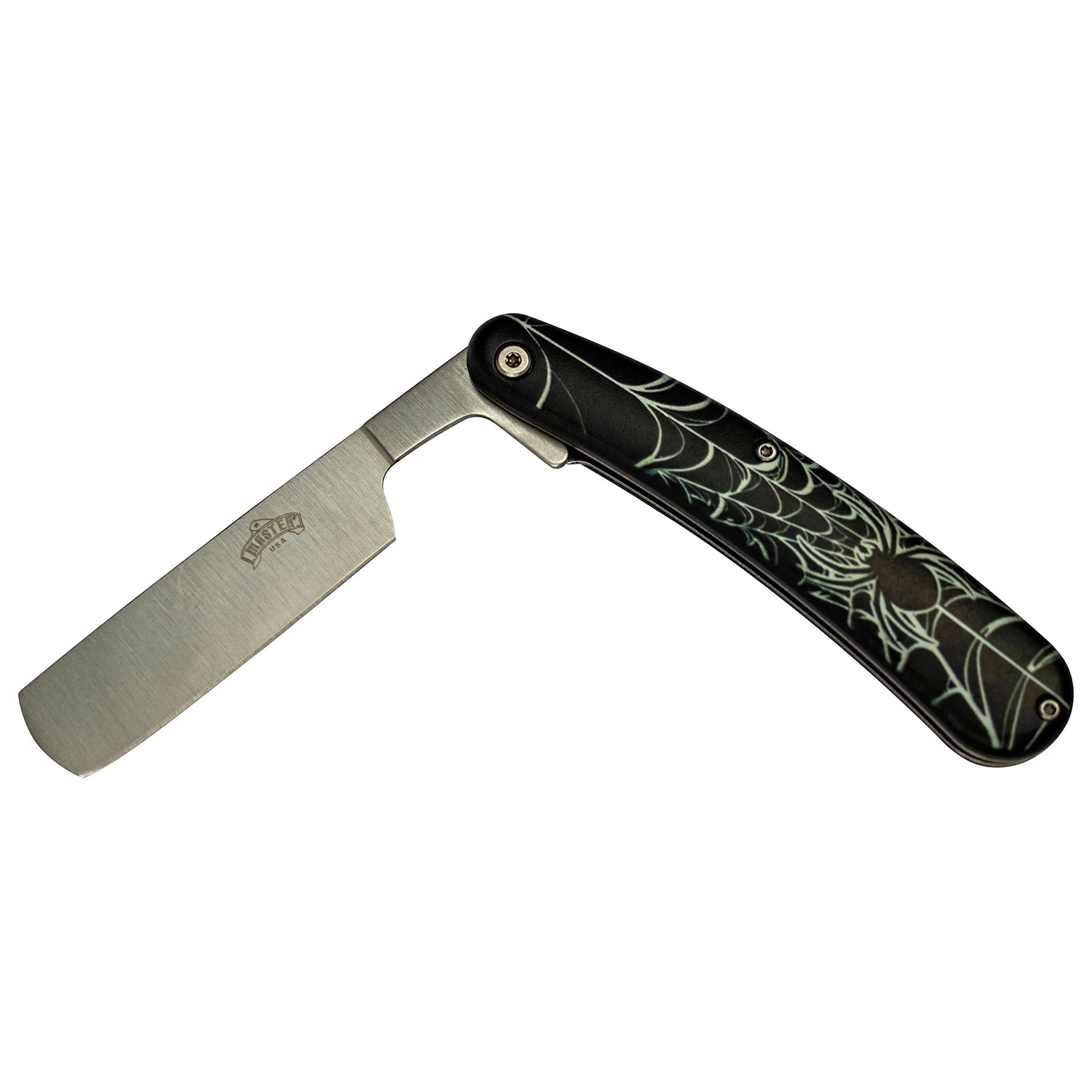 Master USA Spring Assisted Knife Black Spider Web 3.75in Satin Razor MCMUA122B View 2