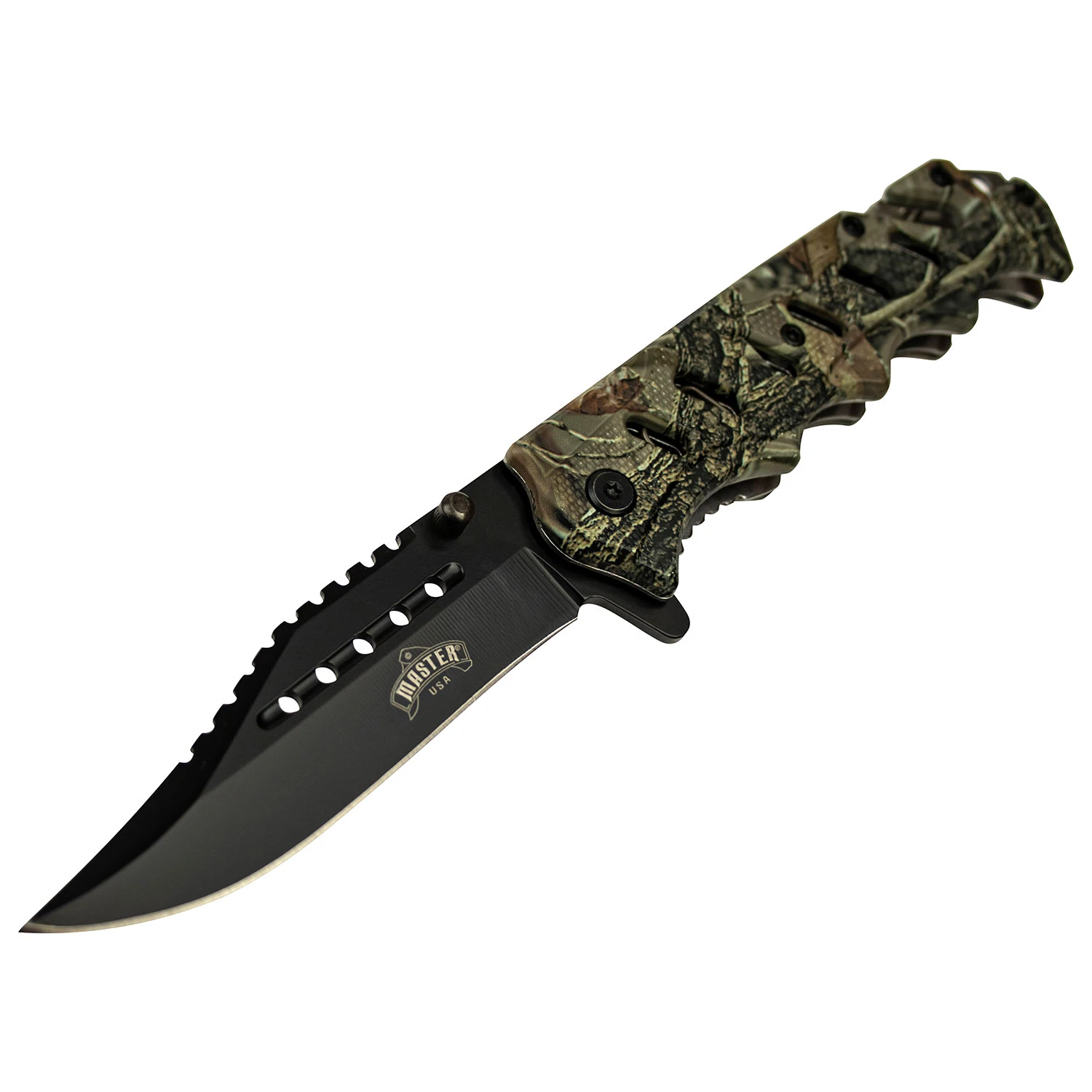 Master USA Spring Assisted Knife Green Camo 3.75in Tactical Clip Point MCMUA124B View 3