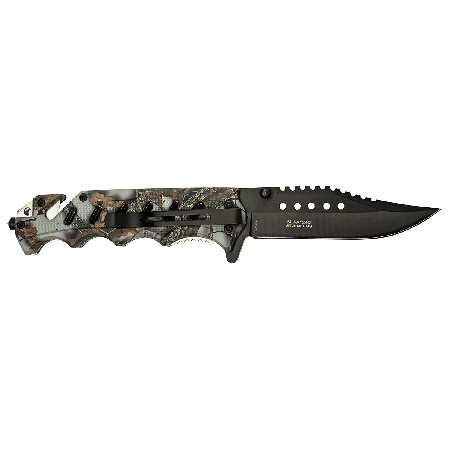Master USA Spring-Assisted Knife Forest Camo 3.75in Black Drop Point MCMUA124C View 4