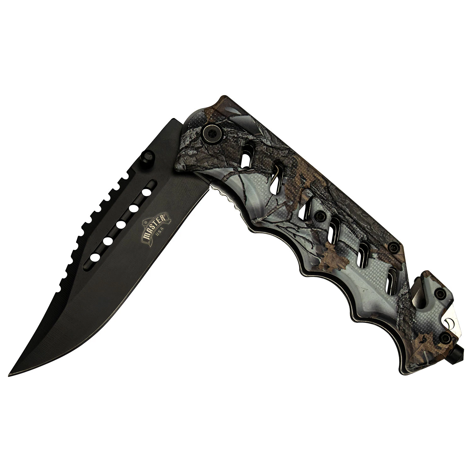 Master USA Spring-Assisted Knife Forest Camo 3.75in Black Drop Point MCMUA124C View 2