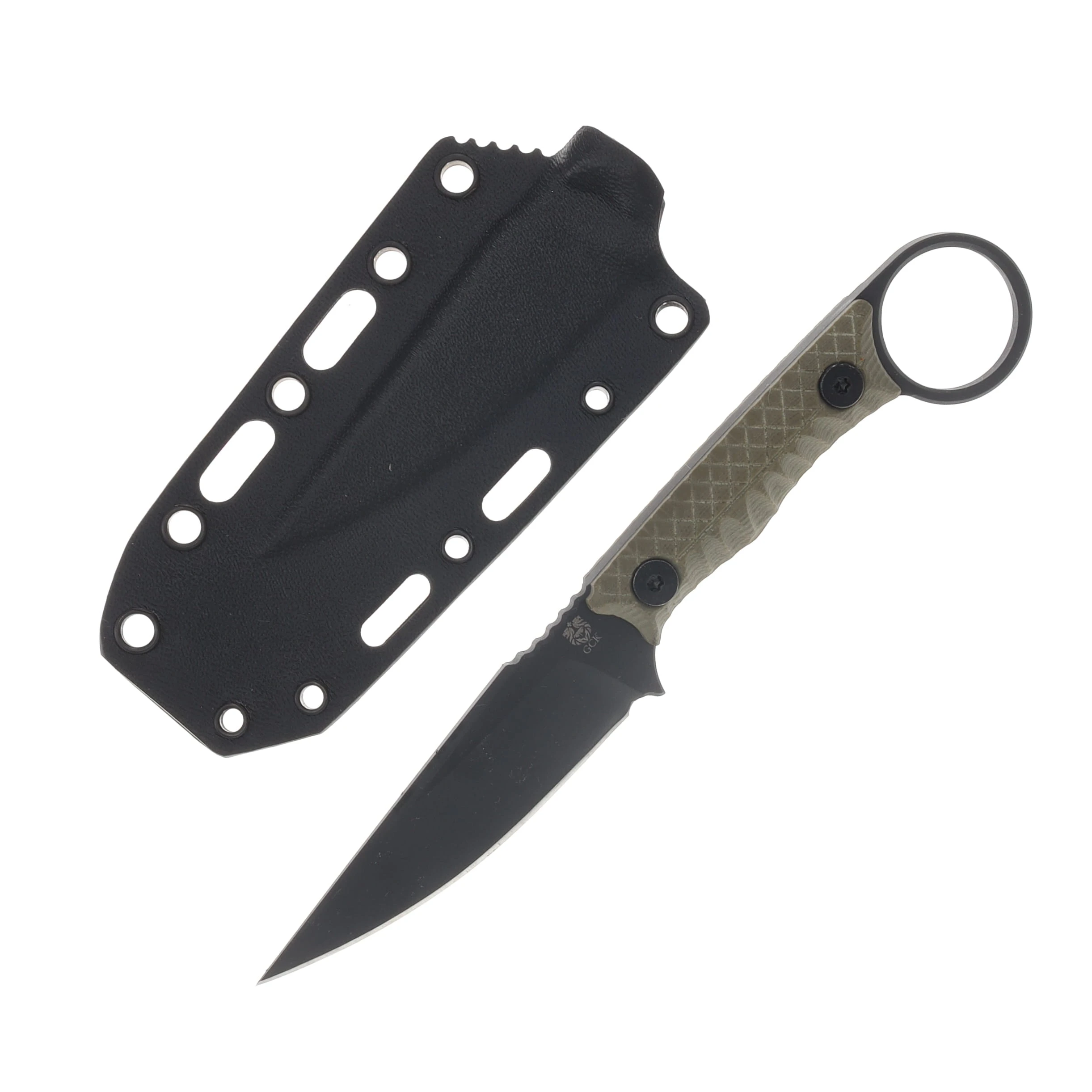 Gahagan Customs Guardian Ringed Fixed Blade with Textured G10 OD Green Handle GCGUARDOD View 1