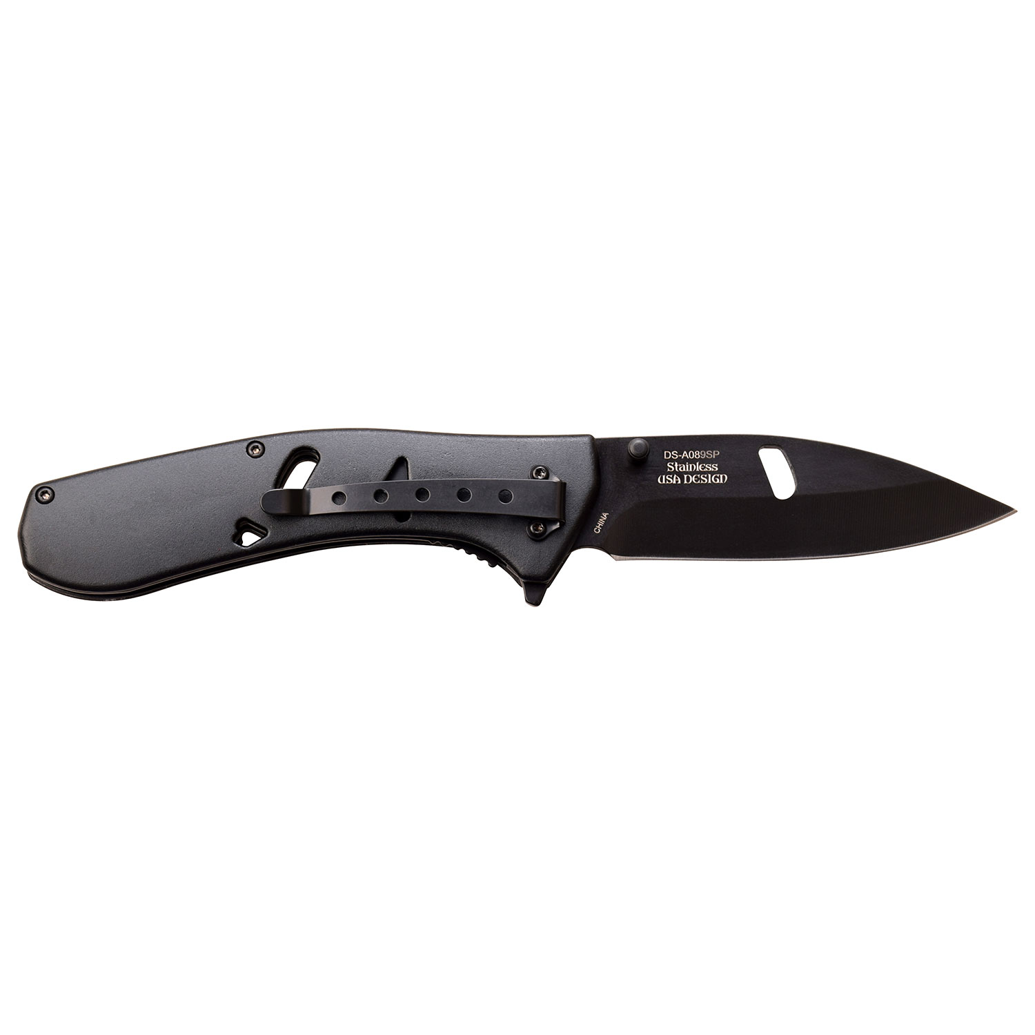 Dark Side Blades Assisted Knife Black Punisher Skull 3.50in Drop Point DS-A089SP View 3