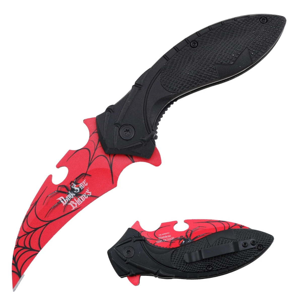 Dark Side Blades Skull Assisted Knife Red Electroplated 3.75 in Hawkbill DS-A095RD View 1