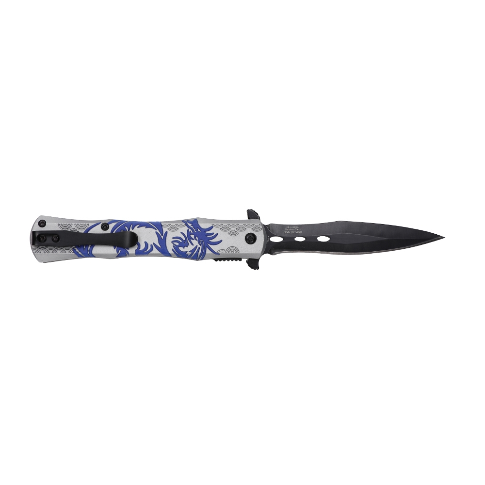 Dark Side Blades Assisted Knife Blue Dragon 3.9in Black Spear Point DS-A2001BL View 4