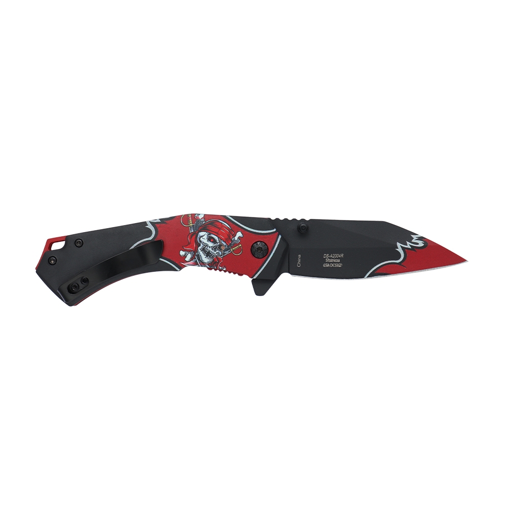 Dark Side Blades Red Pirate Skull Assisted Knife 3.22 in Drop Point DS-A2004R View 3