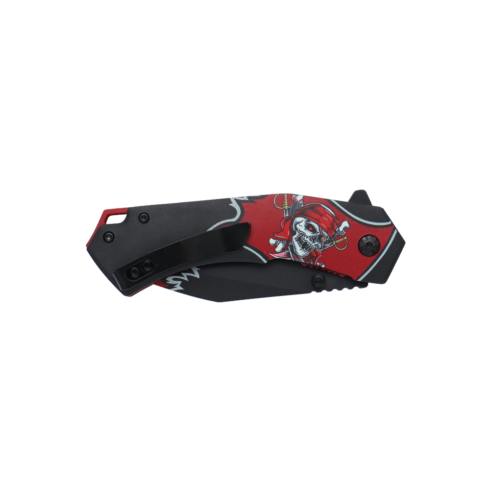Dark Side Blades Red Pirate Skull Assisted Knife 3.22 in Drop Point DS-A2004R View 2