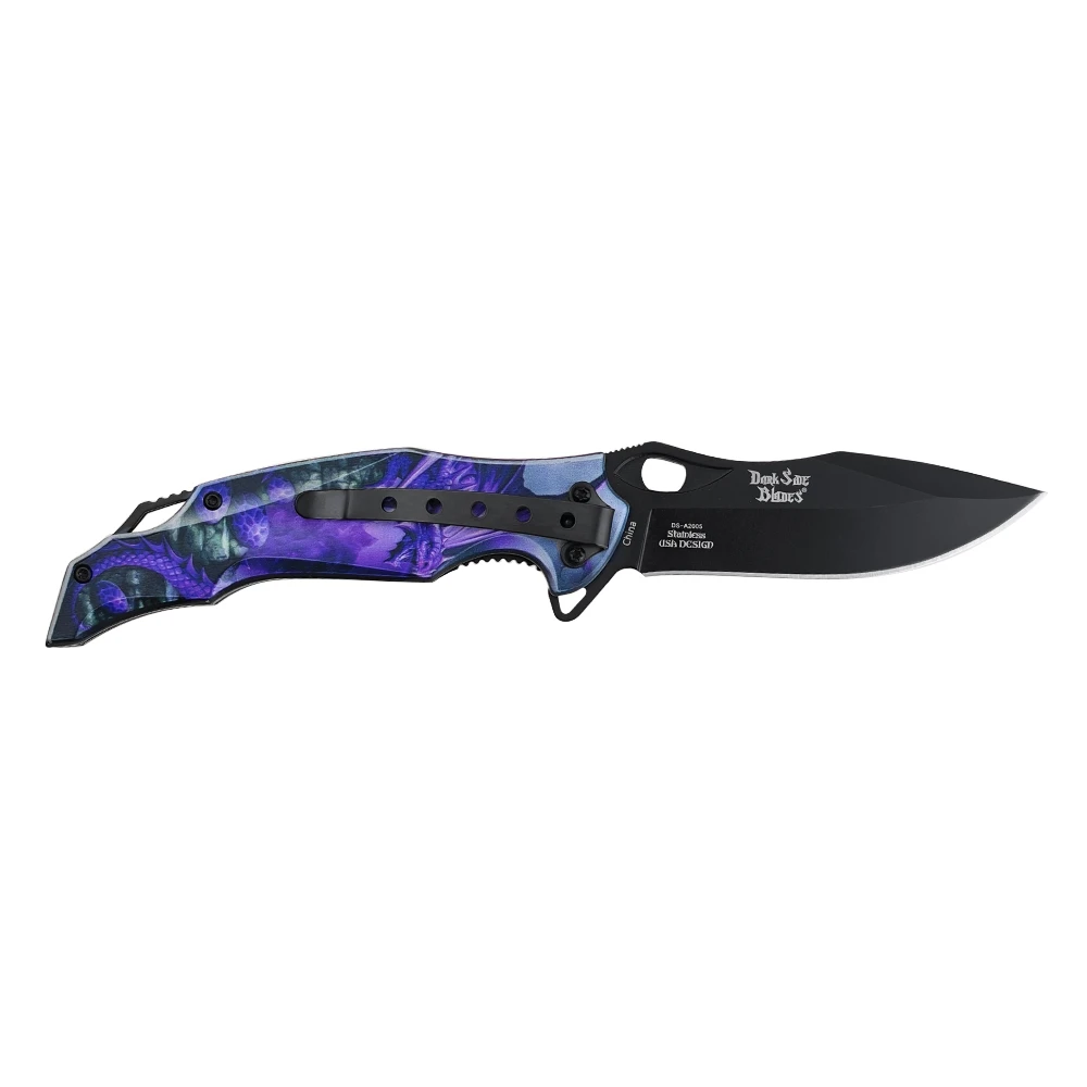 Dark Side Blades Assisted Knife Purple Dragon 3.54in Clip Point DS-A2005PL View 2