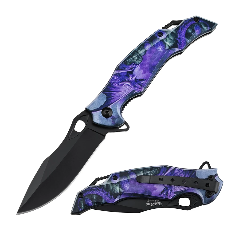 Dark Side Blades Assisted Knife Purple Dragon 3.54in Clip Point DS-A2005PL View 1