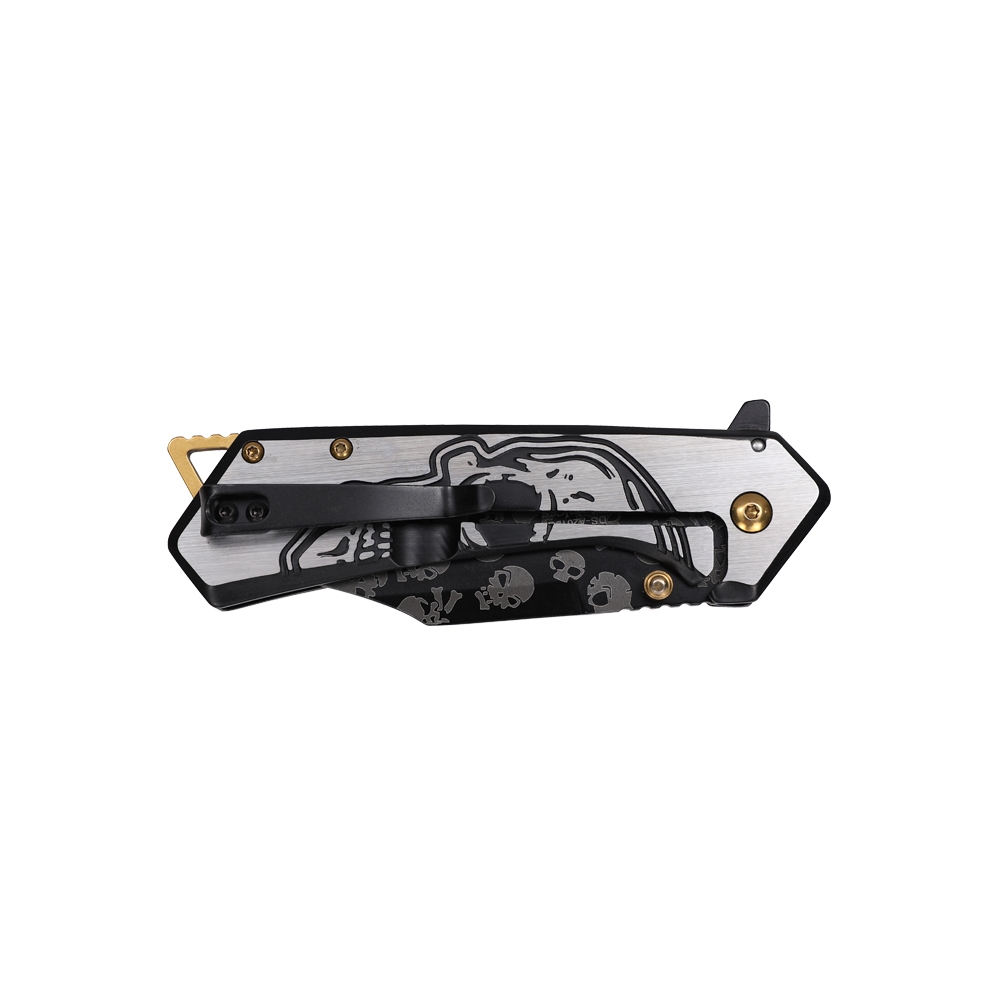 Dark Side Blades Assisted Knife Gold Diamond Skull 3.4in Clip Point DS-A2015GE View 3