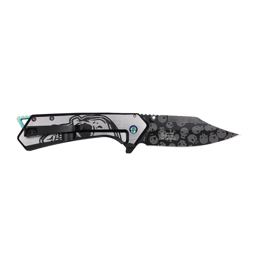 Dark Side Blades Assisted Knife Purple Diamond Skull 3.4in Clip Point DS-A2015PE View 2