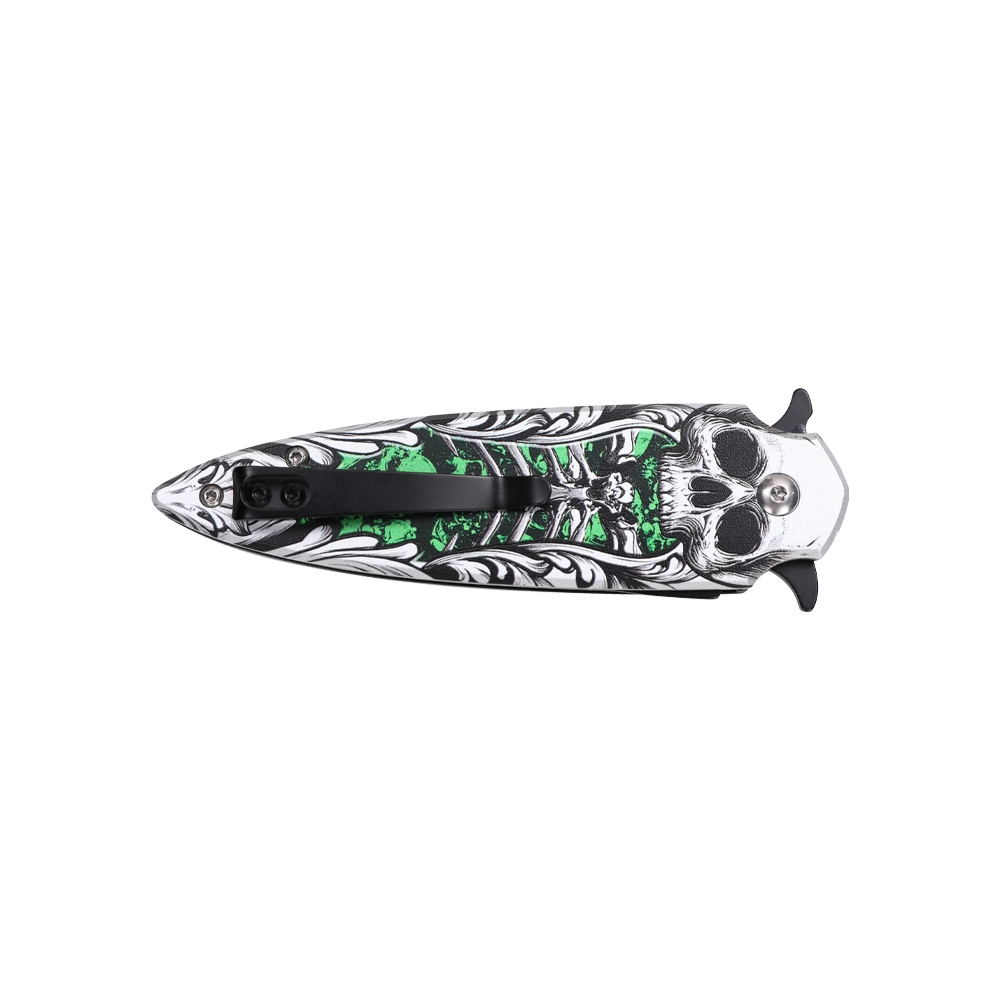 Dark Side Blades Assisted Knife Green Skull Spine 2.7in Spear Point DS-A2023GN View 3