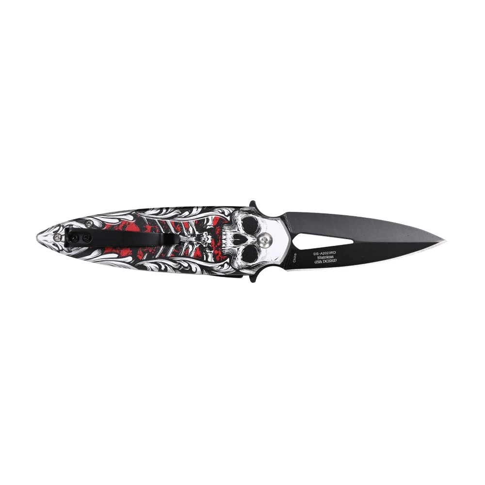 Dark Side Blades Assisted Knife Red Skull Spine 2.7in Spear Point DS-A2023RD View 2