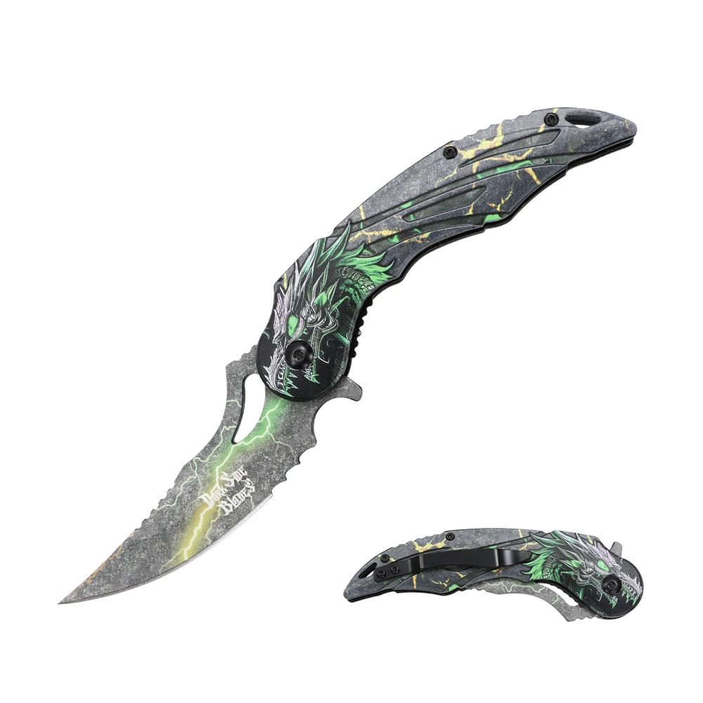 Dark Side Blades Assisted Knife Green Dragon 3.8in Trailing Point DS-A2025GN View 1