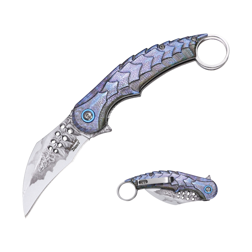 Dark Side Blades Assisted Knife Karambit Blue Scale 2.8in Hawkbill DS-A2026BL View 1