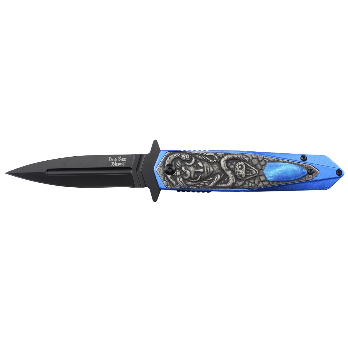 Dark Side Blades Assisted Knife Blue Medusa 3.74in Spear Point DS-A2028BL View 2