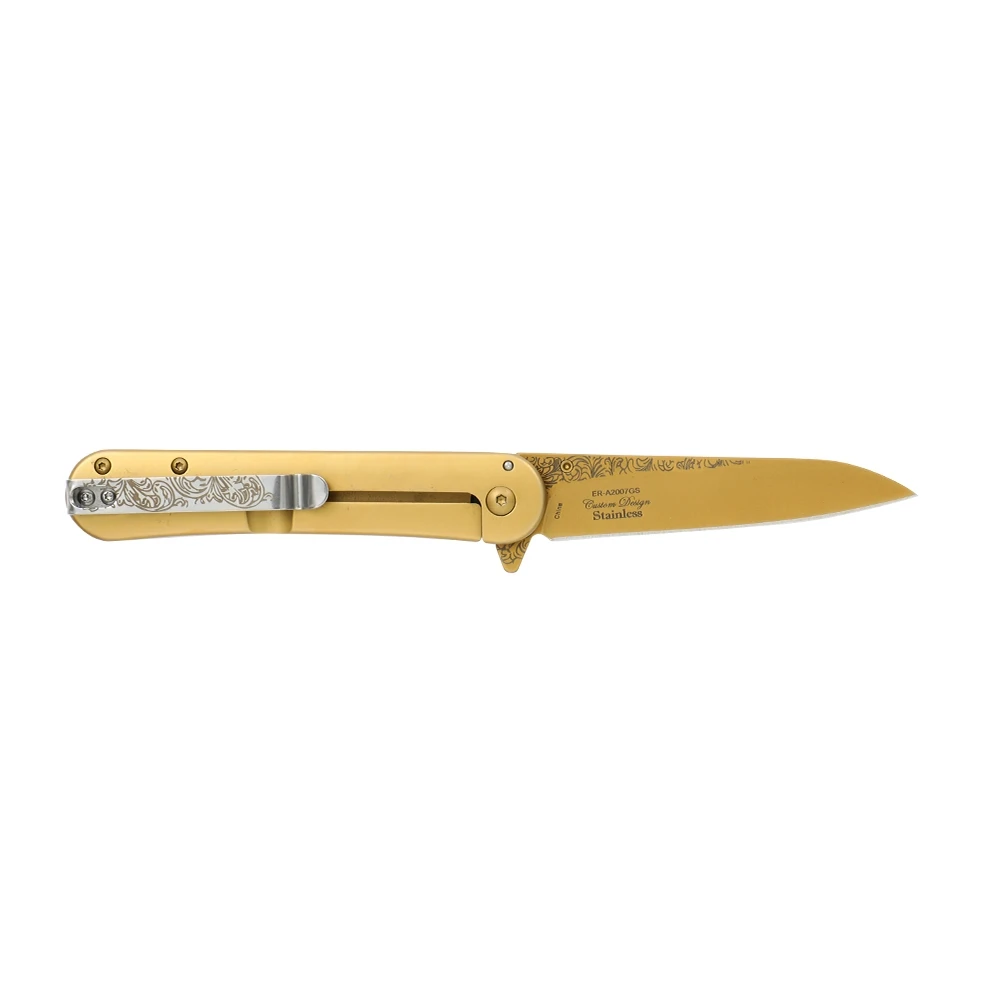 Elk Ridge Spring-Assisted Knife Goose 3.5in Gold TiNite Wharncliffe ER-A2007GS View 4