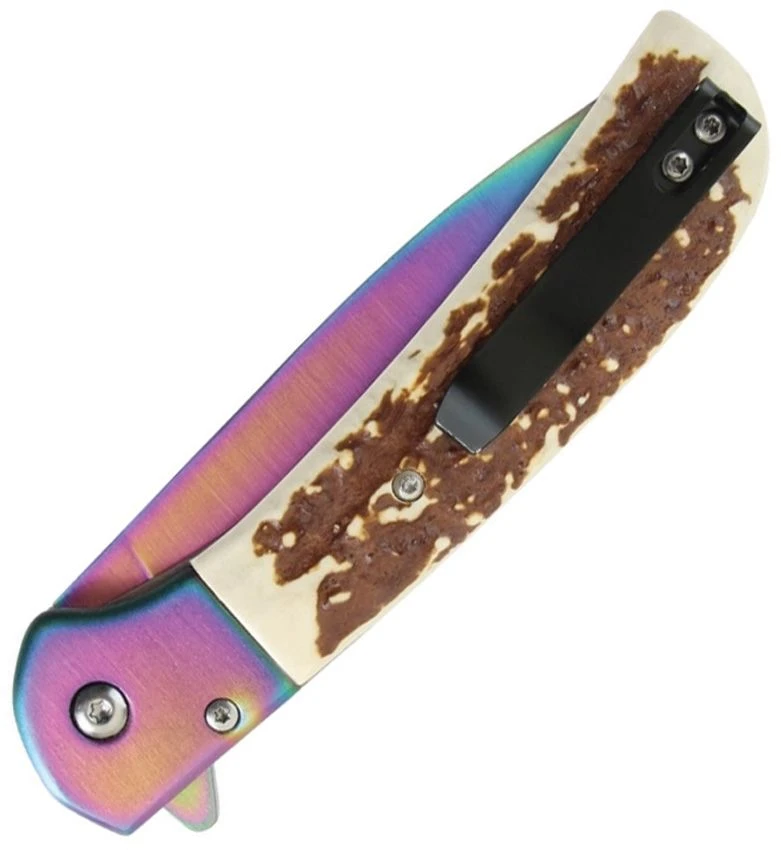 Elk Ridge Rainbow Faux Stag Assisted Linerlock Folding Knife ER-A2022RB View 2