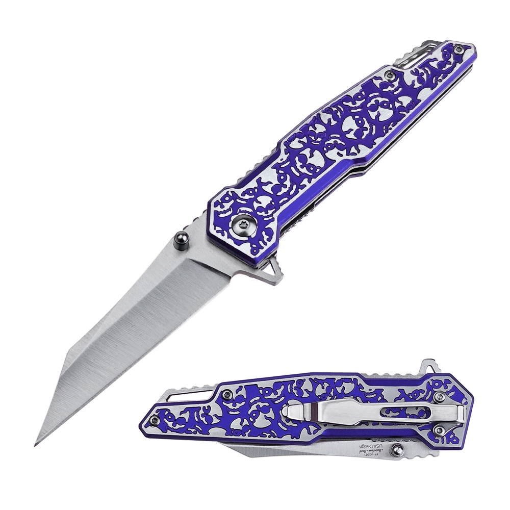 Femme Fatale Spring Assisted Folding Knife Purple Skull FF-A2001PL View 1