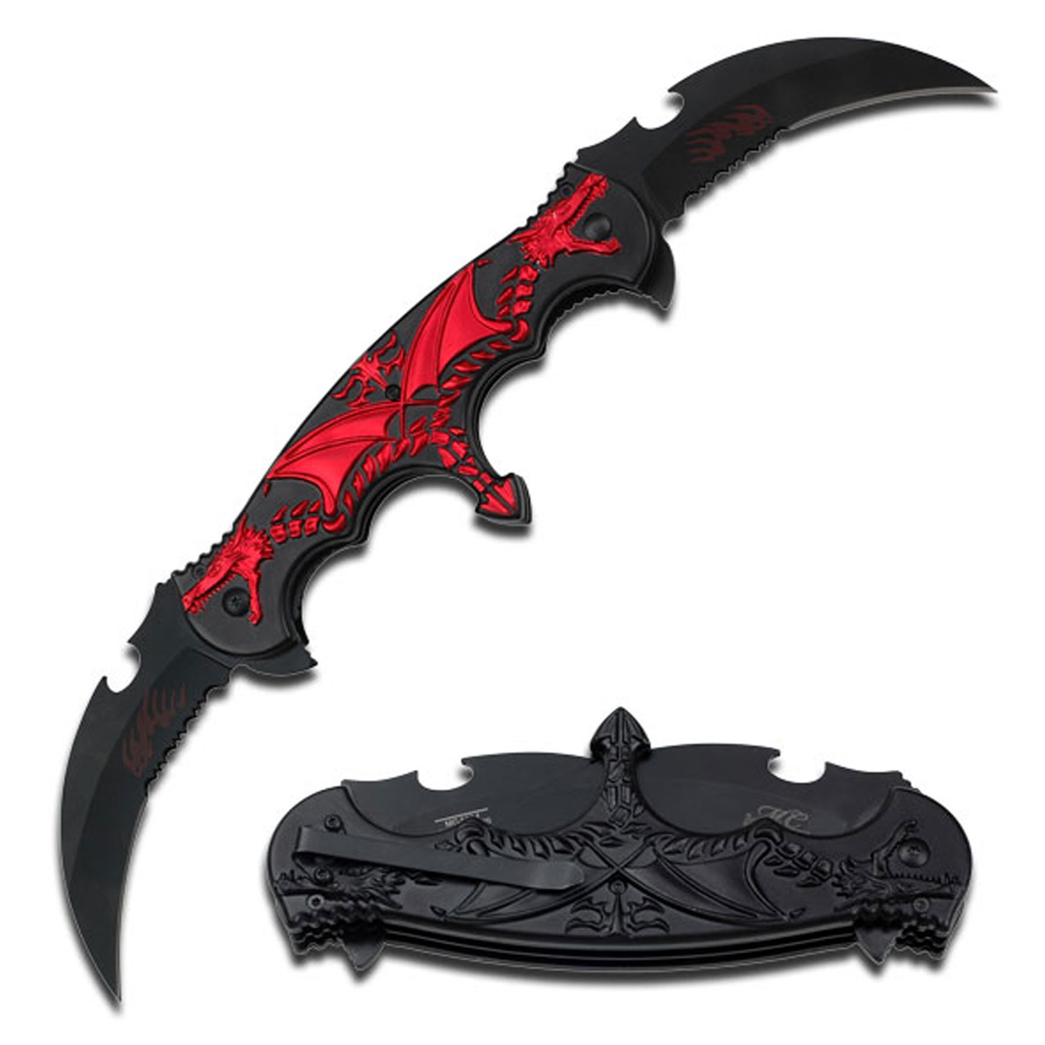 Masters Collection Assisted Knife Red Double Dragon PS Black Hawkbill MC-A004BR View 1