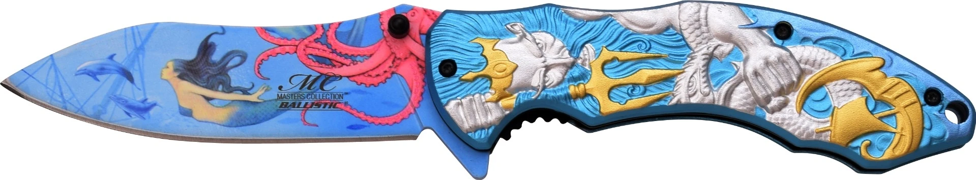 Masters Collection Assisted Knife Silver Gold Poseidon 3.75in Drop Point MC-A027SL View 2