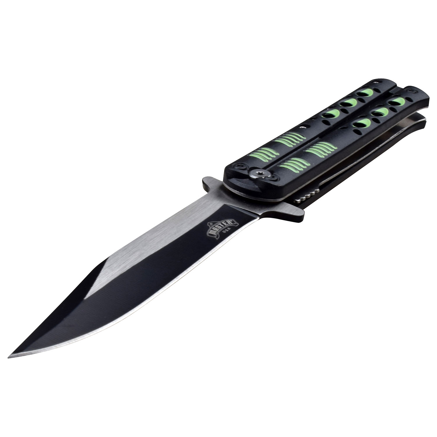 Master USA Spring-Assisted Knife Black/Green 4in Two-Tone Clip Point MU-A120GN View 2