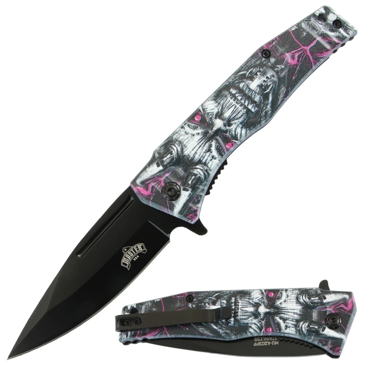 Master USA Spring-Assisted Knife Purple Cyber Demon 3.5in Black Drop Point MU-A203PP View 1