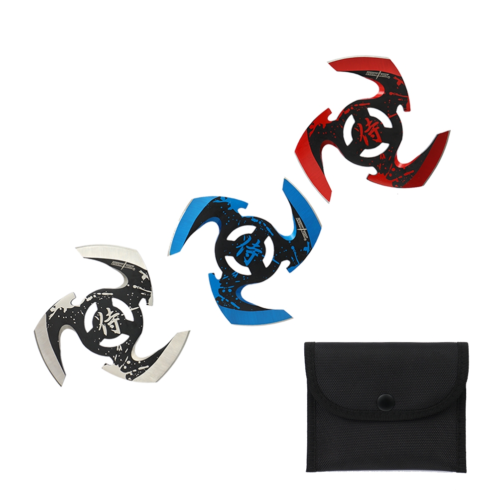 Perfect Point 4in Shuriken Throwing Stars 3pc (Blue/Red/Silver) PP-302-3MC View 2