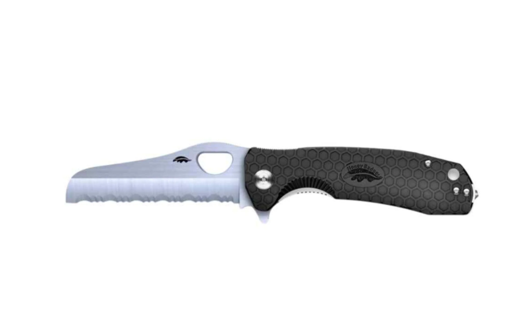 Honey Badger Large Linerlock Rescue Knife with Glass Breaker Serrated/Black HB1751 View 1