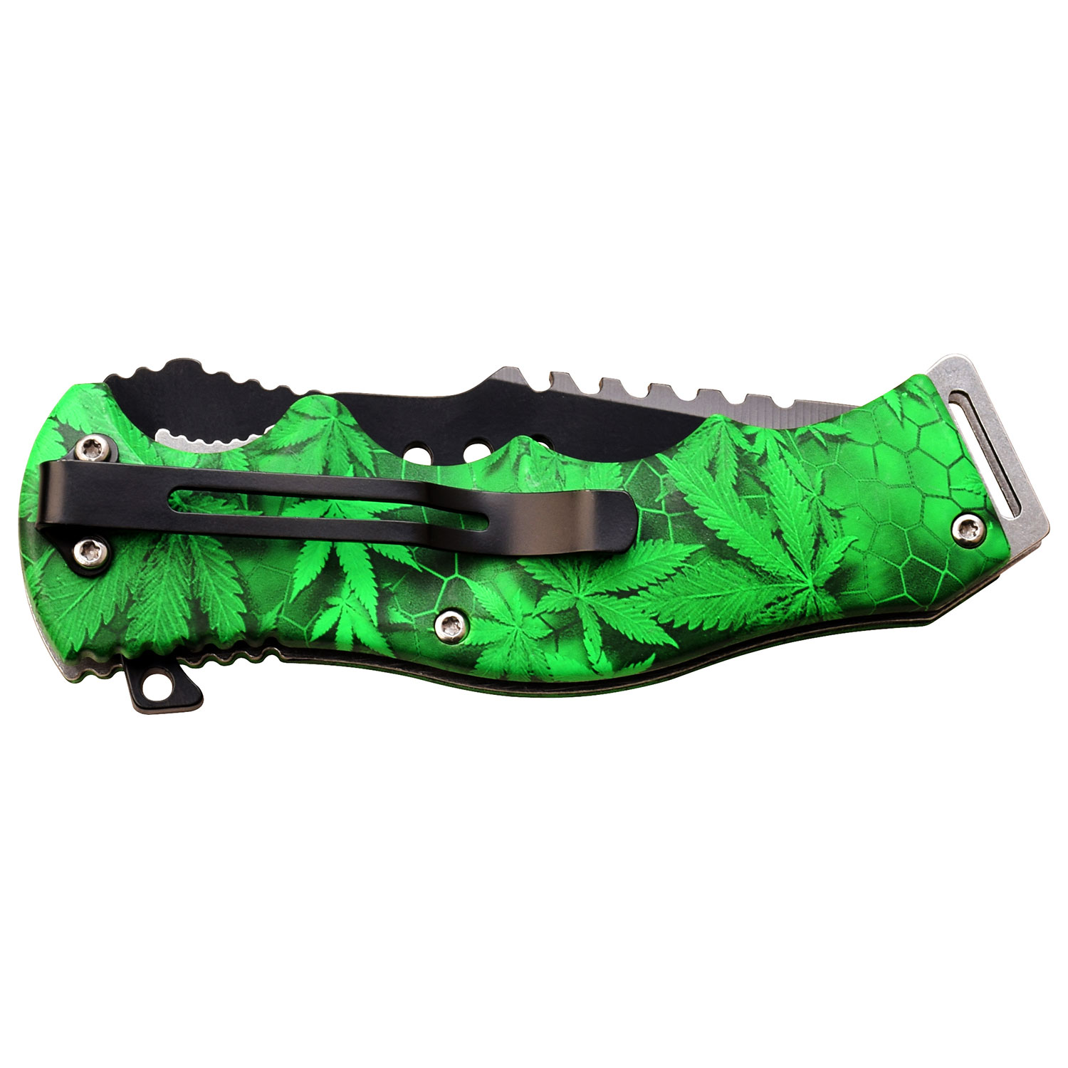 Master USA Spring Assisted Knife Green Leaf Camo Black Tanto MCMUA102GN View 4