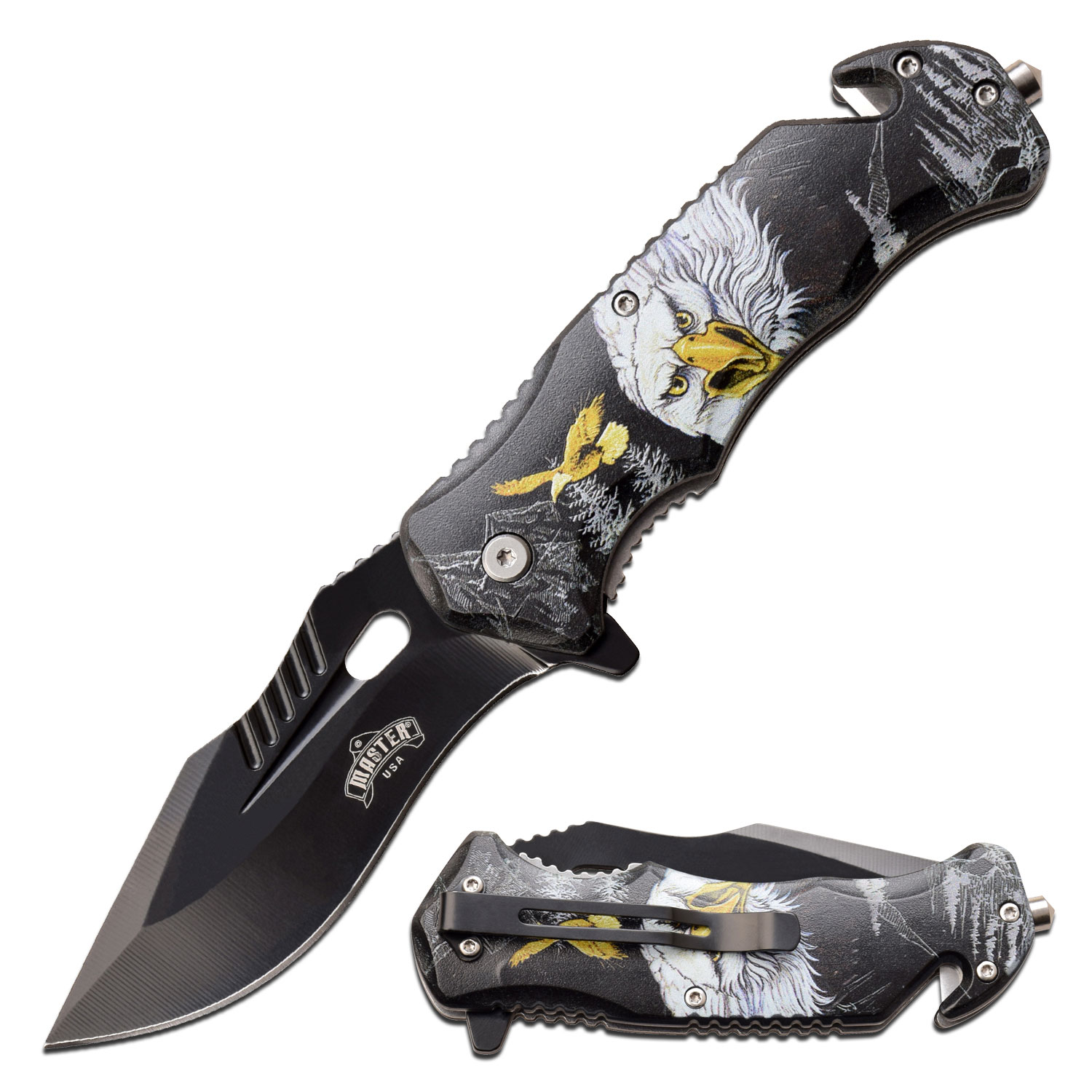 Master USA Spring-Assisted Knife Bald Eagle 3D-Printed ABS Drop Point MCMUA116A View 1
