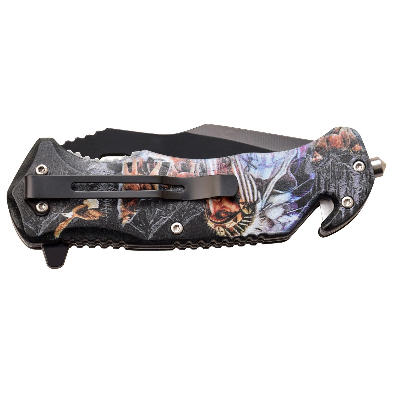Master USA Spring-Assisted Knife Native Chief Wolf Pack 3.75in Drop Point MCMUA116I View 4