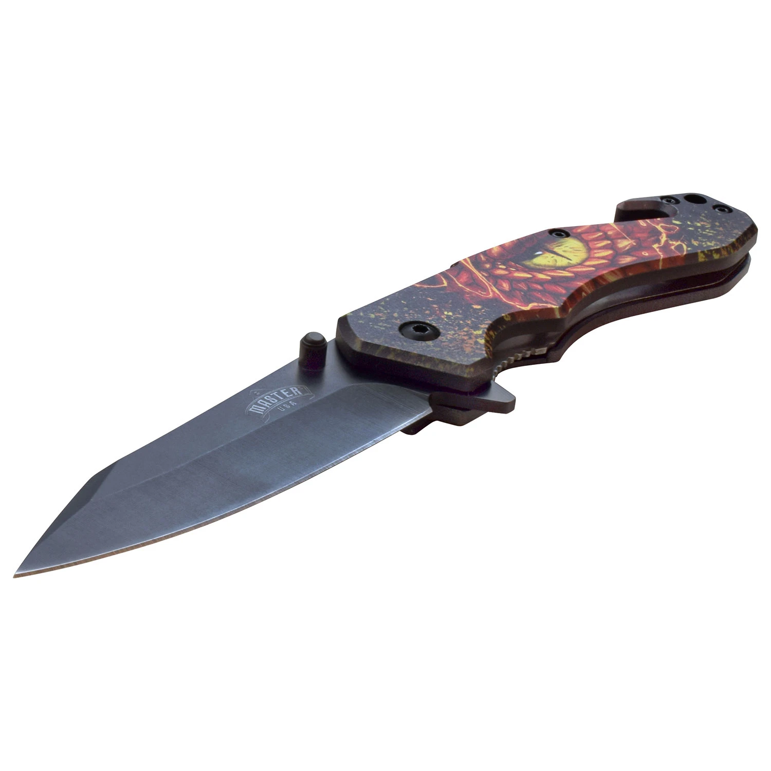 Master USA Spring Assisted Knife Red Dragon Eye ABS Tanto MCMUA118DR View 2