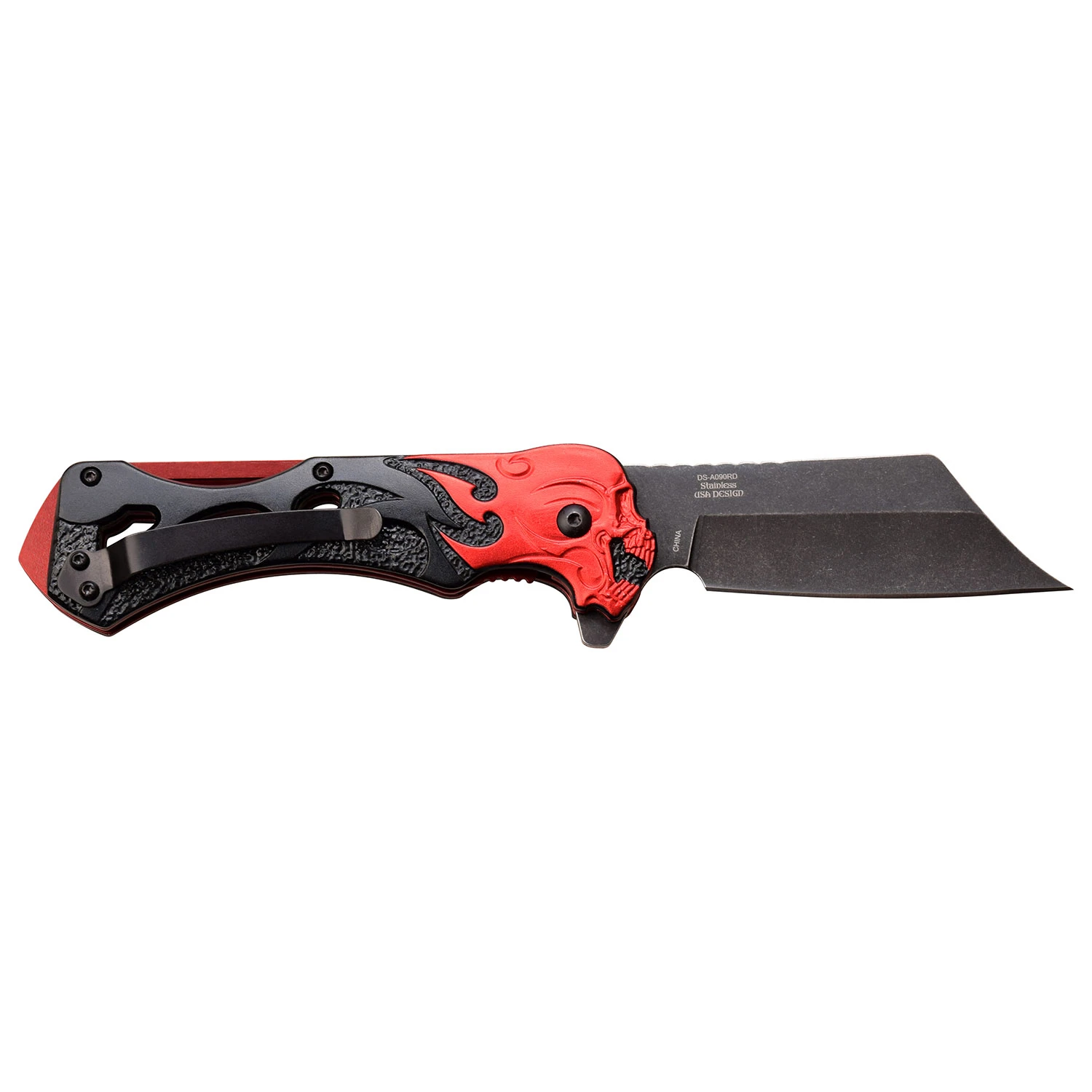 Dark Side Blades Assisted Spring Knife Red Fire Skull Dark SW Cleaver View 3