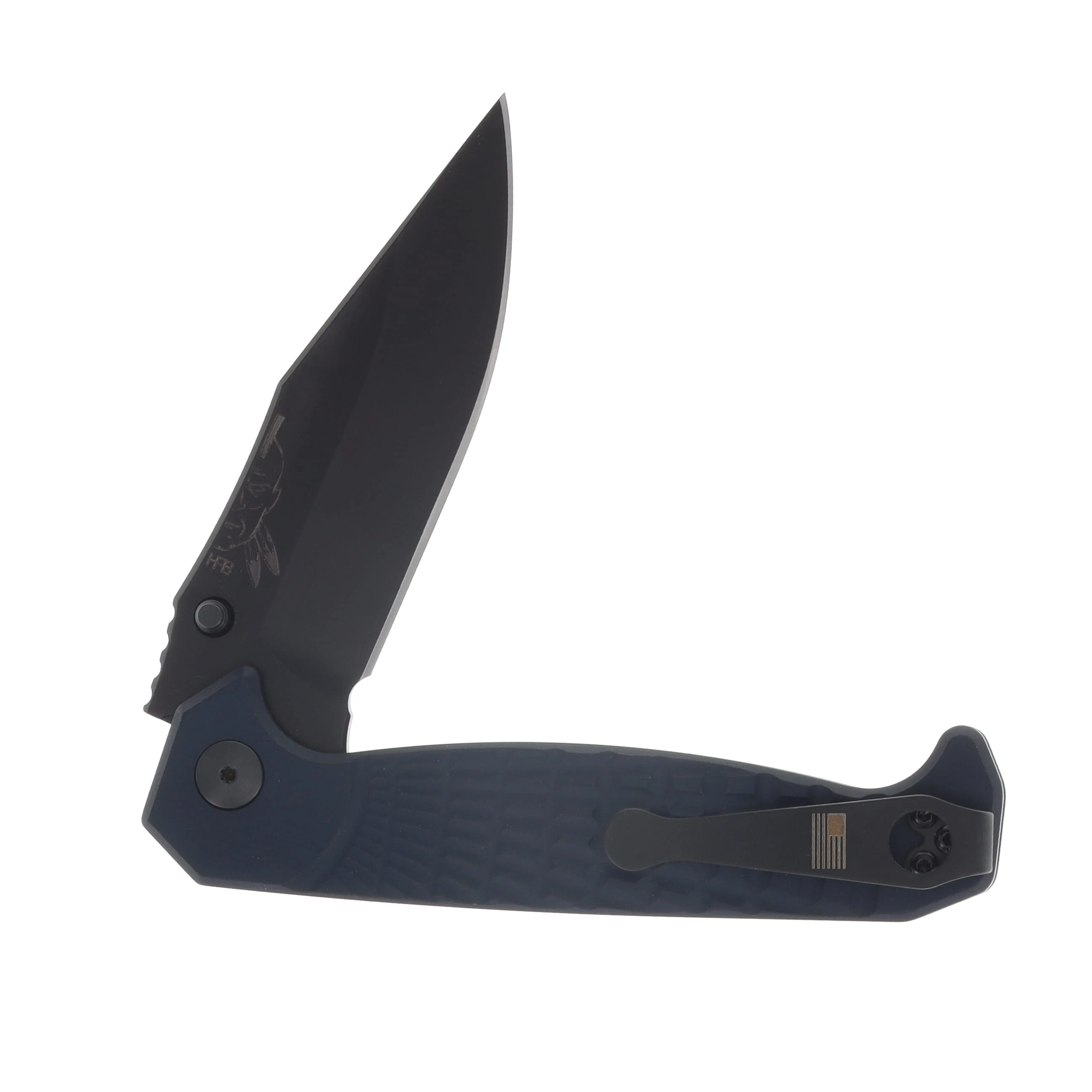Half Face Blades Crow Folder ANO Navy Blue Grenade Stippled Grip - Black Nitride HFCROWFLDANONV View 4