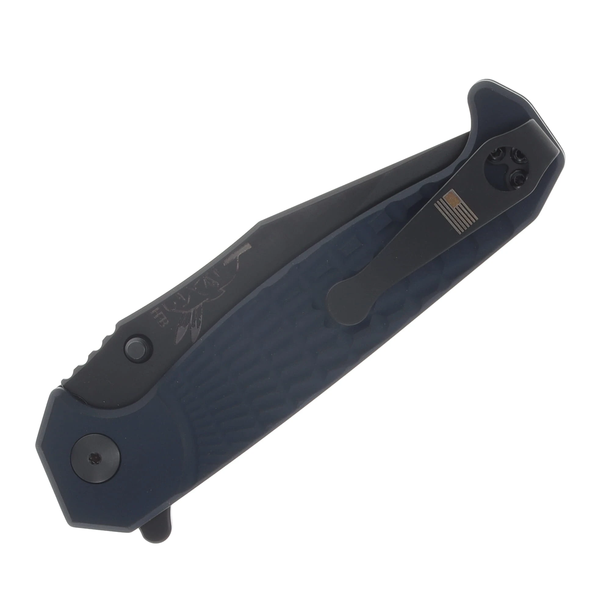 Half Face Blades Crow Folder ANO Navy Blue Grenade Stippled Grip - Black Nitride HFCROWFLDANONV View 6