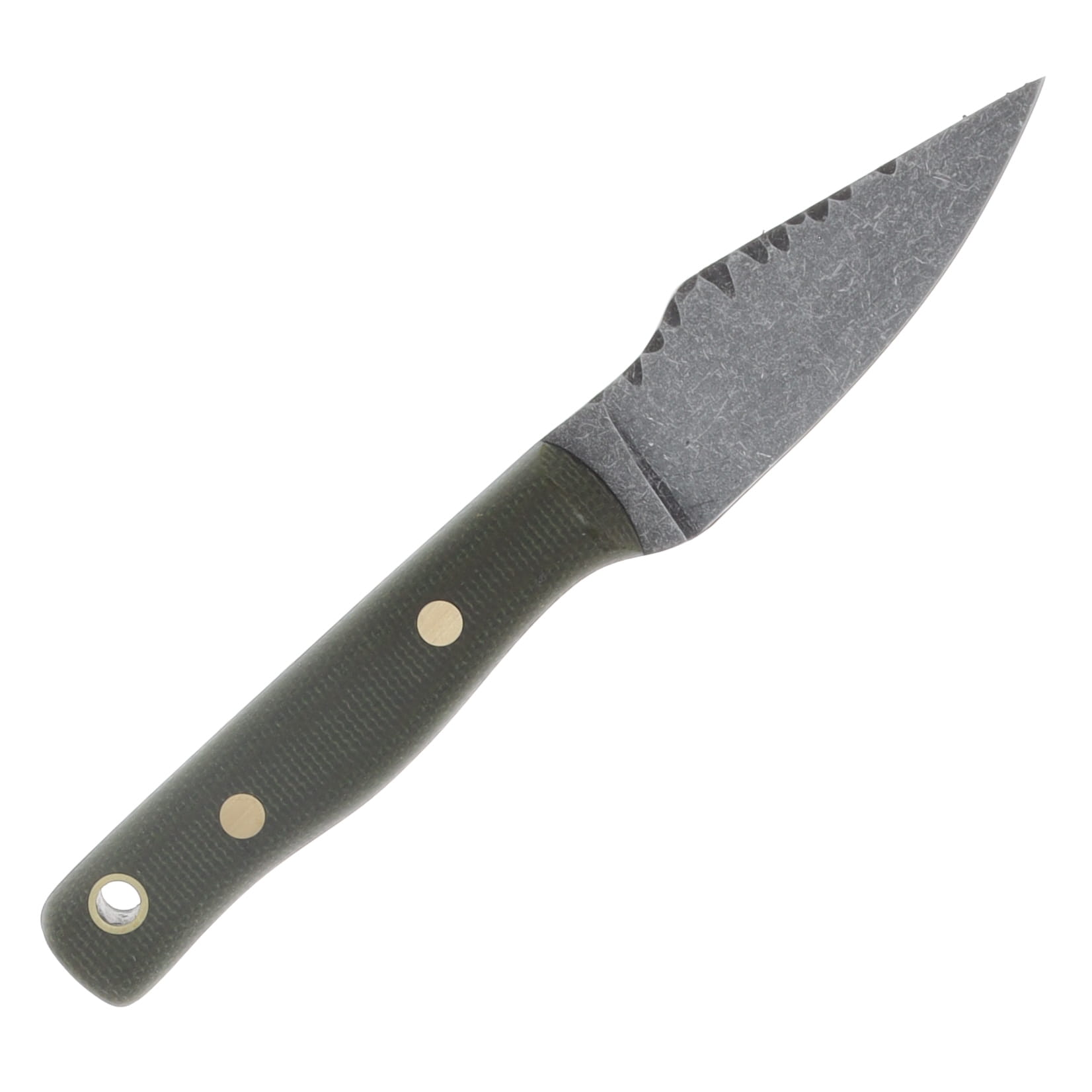 Samuel Riner Custom Knives Clinton Clipper Defender Acid Washed 80CrV2 Steel OD Green Micarta SRKCCDODM View 4