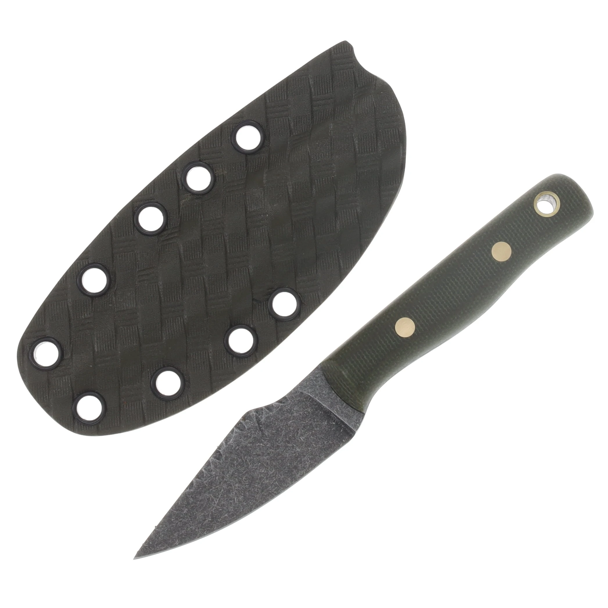 Samuel Riner Custom Knives Clinton Clipper Defender Acid Washed 80CrV2 Steel OD Green Micarta SRKCCDODM View 1
