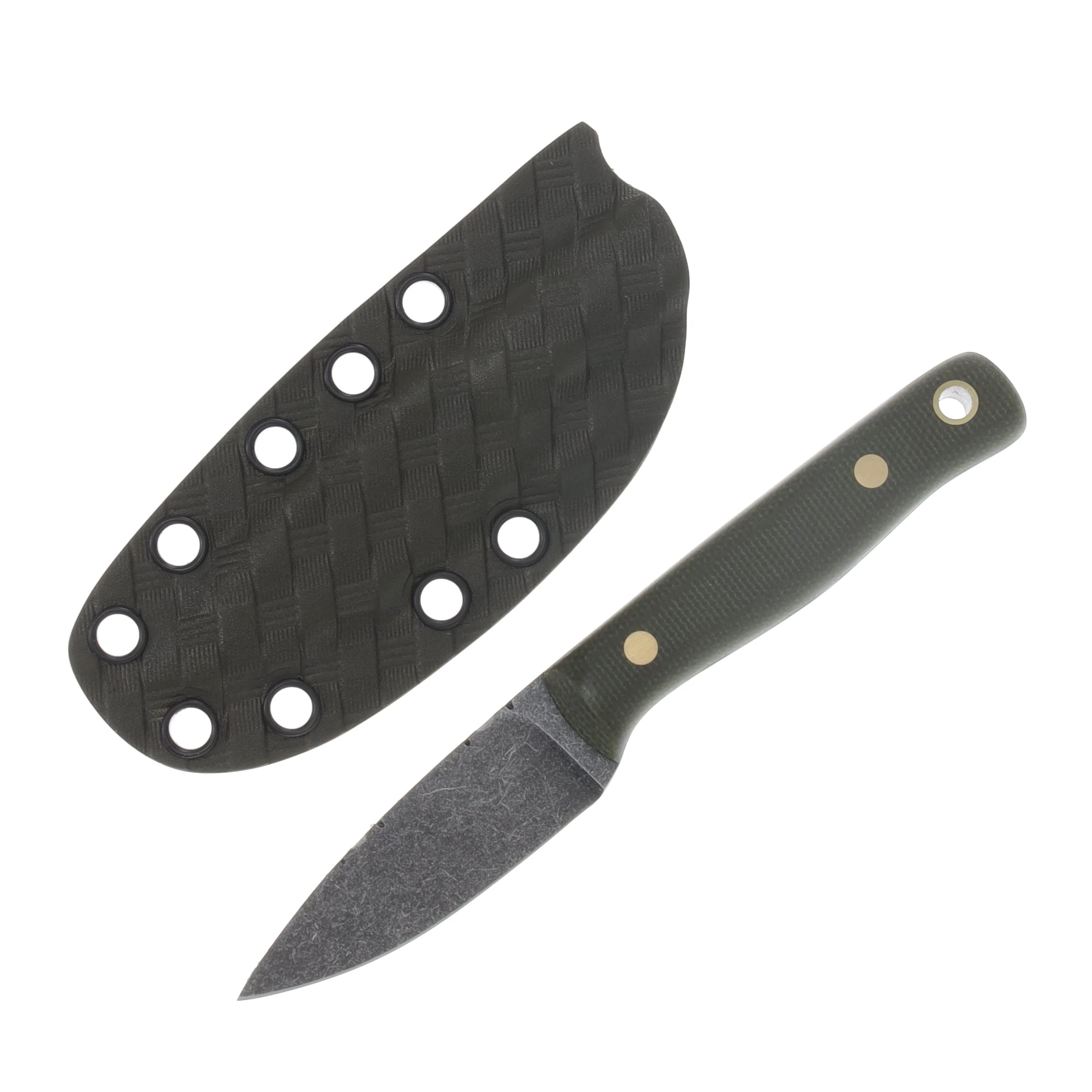 Samuel Riner Custom Knives Clinton Clipper Acid Washed 80CrV2 Steel OD Green Micarta SRKCCODM View 1