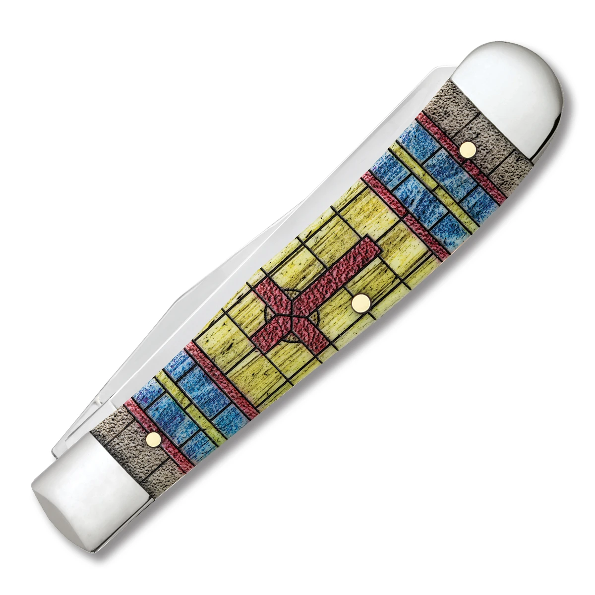 Case XX Stained Glass Cross Smooth Bone Trapper Pocket Knife CA38713 View 2