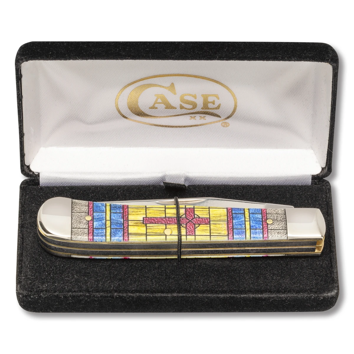 Case XX Stained Glass Cross Smooth Bone Trapper Pocket Knife CA38713 View 3